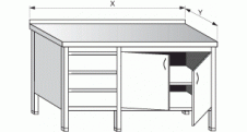 Stůl pracovní skříňový se zásuvkami, křídlovými dvířky a policemi 1400x600x900mm gastro nerez nábytek